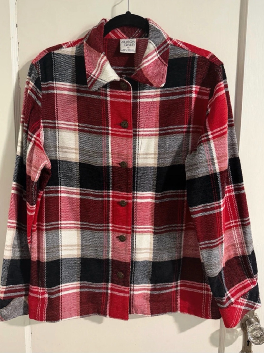 Allison Daley Women’s 12 Red Black Plaid Button Front Shacket Jacket